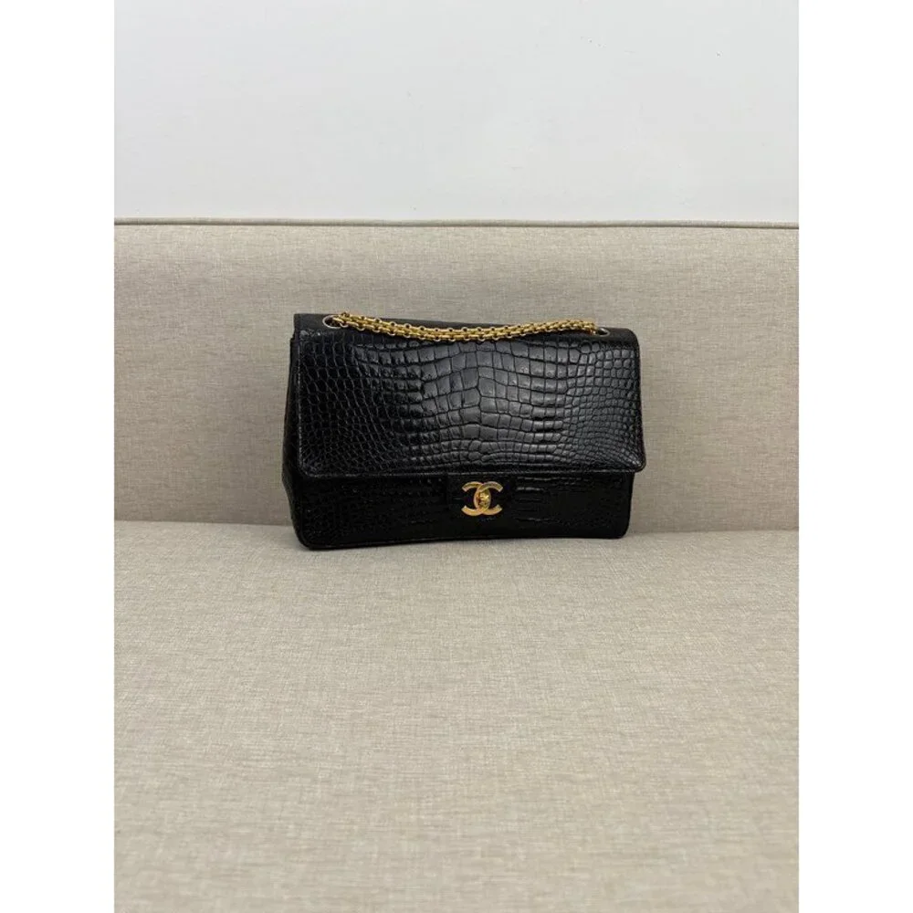 CHANEL Black Crocodile Classic Flap Medium GHW